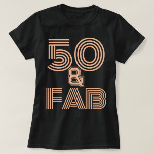 50th Birthday Peach Fuzz "50 & Fab" Black T-Shirt