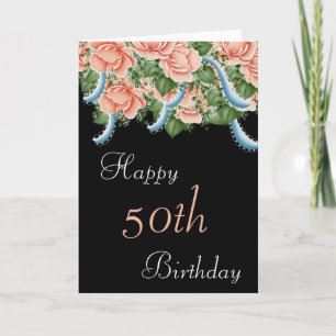 50th Birthday Peach Roses Happy Birthday Card