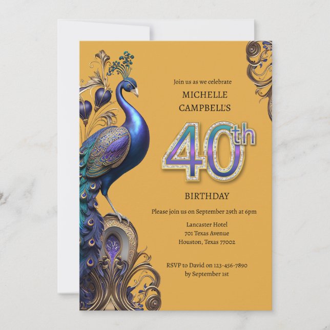 50th Birthday, peacock Invitation (Front)