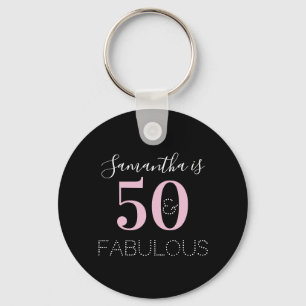 50th Birthday Personalized Black Pink Keychain