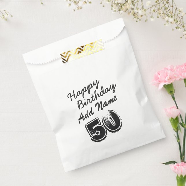 50th Birthday Personalized Black Typography Favour Bag (Sealed)