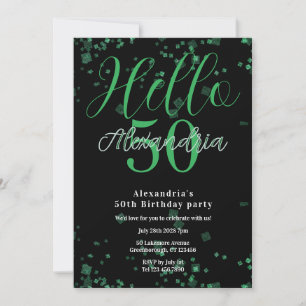 50th Birthday Personalized Elegant Black and Green Invitation