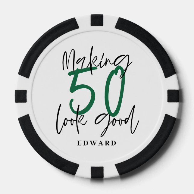 50th birthday personalized favour gift modern poker chips (Front)