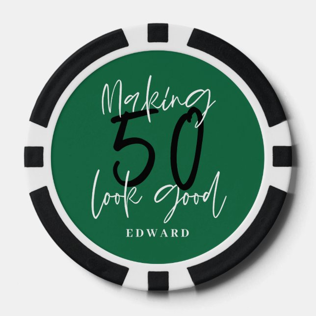 50th birthday personalized favour gift modern poker chips (Front)