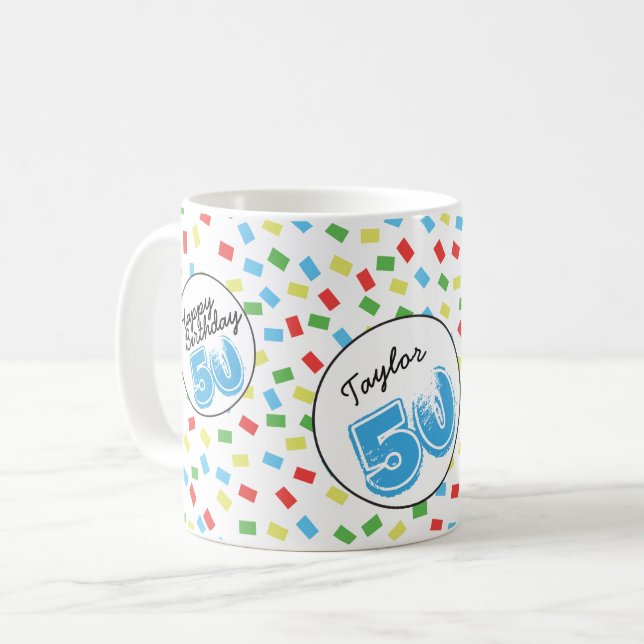 50th Birthday Personalized Festive Colourful Mug (Front Left)
