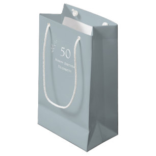 50th Birthday Personalized Light Blue Small Gift Bag