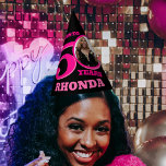 50th birthday personalized photo pink black party hat<br><div class="desc">Bright add your own photo and name party hat. Ideal for a special ladies 50th birthday party celebration. Colourful hot pinks on black design. Background colour can also be changed for your own choice currently black. Original graphic art and design by Sarah Trett for www.mylittleeden.com</div>
