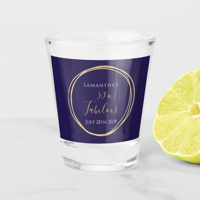 50th Birthday Personalized Purple and Gold Shot Glass (Front)