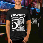50th Birthday photo and name white text Tri-Blend Shirt<br><div class="desc">Happy 50th Birthday black text, name and photo t-shirt. Fun 50th personalized photo t-shirt in bold white text design. Personalize this birthday shirt with a photograph of the birthday person in the middle of the number 0. Great idea for adding some fun to a milestone fiftieth birthday party celebration. Other...</div>