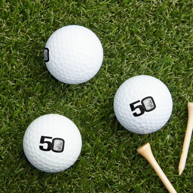 50th birthday photo black and white  golf balls (Insitu Grass)