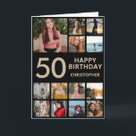 50th Birthday Photo Collage 13 Photos Black & Gold Card<br><div class="desc">50th Happy Birthday Photo Collage 13 Photos Black and Gold Birthday Card for Any Age. 1st 13th 15th 16th 18th 20th 21st 30th 40th 50th 60th 70th 80th 90th 100th,  Any Ages. For further customization,  please click the "Customize it" button and use our design tool to modify this template.</div>