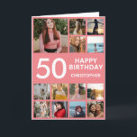50th Birthday Photo Collage 13 Photos Pink & White Card<br><div class="desc">50th Happy Birthday Photo Collage 13 Photos Pink and White Birthday Card for Any Age. 1st 13th 15th 16th 18th 20th 21st 30th 40th 50th 60th 70th 80th 90th 100th,  Any Ages. For further customization,  please click the "Customize it" button and use our design tool to modify this template.</div>