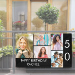 50th Birthday Photo Collage 5 Picture Black White Banner<br><div class="desc">Personalized banner celebrating a 50th Birthday - or customize for any other age! The photo template is set up for you to add 5 of your favourite photos which are displayed in a photo collage of horizontal landscape and vertical portrait formats. The wording simply reads "Happy Birthday [your name]" in...</div>