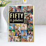 50th Birthday Photo Collage Black and Gold Foil Greeting Card<br><div class="desc">Say Fifty & Fabulous with a luxury gold foil 40th Birthday Photo Card with custom pictures and personalized birthday greeting inside. The photo template is set up to create a cool photo collage with 17 of your favourite photos, displayed as 16 square and 1 vertical portrait pics. If you have...</div>