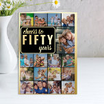50th Birthday Photo Collage Cheers to 50 Years Foil Greeting Card<br><div class="desc">Say Cheers to Fifty Years with a luxury gold foil 50th Birthday Photo Card with custom pictures and personalized birthday greeting inside. The photo template is set up to create a cool photo collage with 17 of your favourite photos, displayed as 16 square and 1 vertical portrait pics. If you...</div>