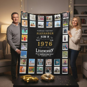 50th Birthday Photo Collage Father Grandfather Fleece Blanket