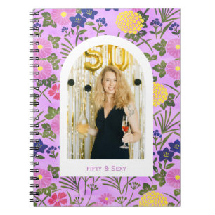 50th birthday photo floral elegant Photo Notebook