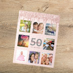 50th birthday photo glitter drips rose gold pink jigsaw puzzle<br><div class="desc">A glamourous and unique 50th birthday gift or keepsake, celebrating her life with a collage of 8 of your photos. Personalize and add a name, age 50 and a date. Grey and dark rose gold coloured letters. Elegant and trendy blush pink background colour. Decorated with rose gold coloured faux glitter...</div>