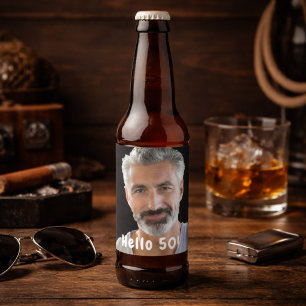 50th birthday photo hello 50 guys men beer bottle label