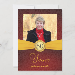 50th Birthday Photo Invitations - Red and Gold