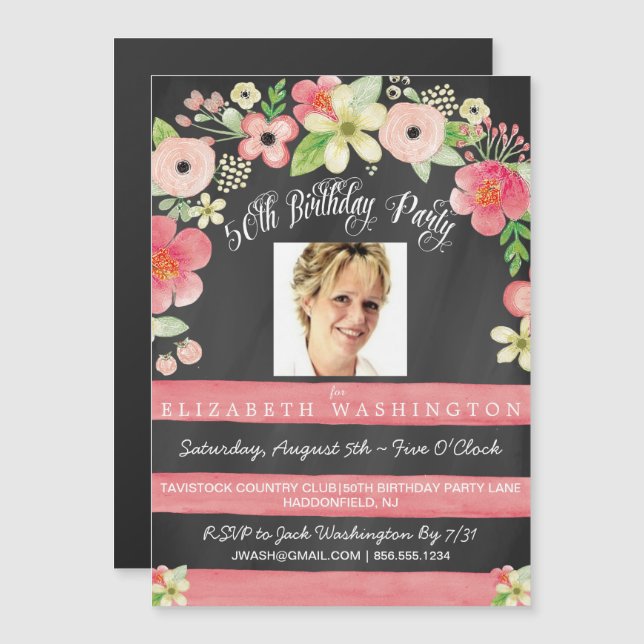50th Birthday Photo Magnetic Party Invite (Front/Back)