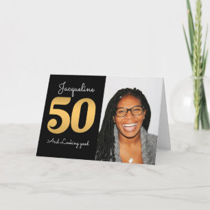 50th Birthday Photo Modern Gold Card
