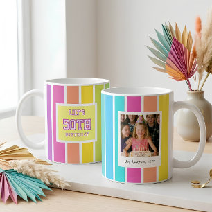 50th Birthday Photo Multicolor Stripe Coffee Mug