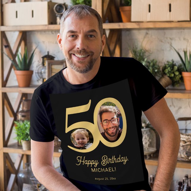 50th Birthday photo name personalized  T-Shirt (Creator Uploaded)