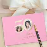 50th Birthday photo name pink rose gold Guest Book<br><div class="desc">Trendy bold real rose gold foil typography 50 years woman birthday elegant personalized pink guest book with 2 photos and modern retro style script. Easy to customize with your text and pictures.</div>