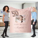 50th birthday photo rose gold glitter pink friends fleece blanket<br><div class="desc">A gift for a girly and glamourous 50th birthday from her best friends. A rose gold, pink gradient background with elegant rose gold coloured faux glitter drips, paint dripping look. Personalize and add your own high quality photo of the birthday girl, and your own names. The text: The name of...</div>
