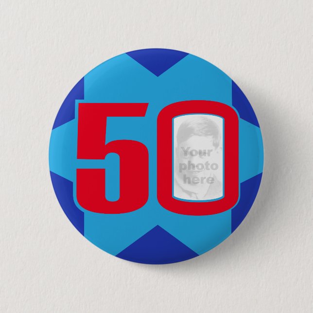 50th Birthday photo star button/badge 2 Inch Round Button (Front)