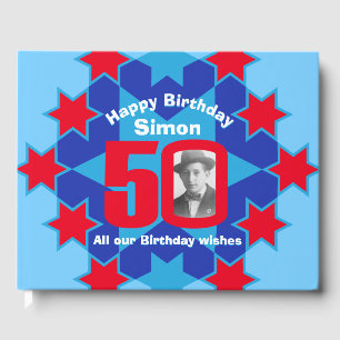 50th birthday photo star red blue guest book