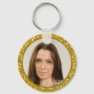 50th Birthday Photo Thank You Favours Gold Glitter Keychain