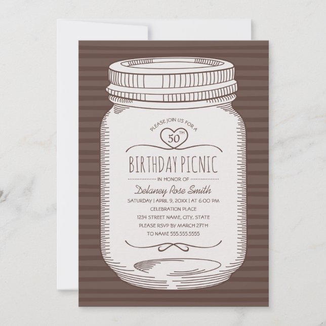 50th Birthday Picnic Party Rustic Mason Jar Invitation (Front)