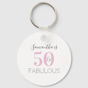 50th Birthday Pink 50 and Fabulous Party Favors Keychain