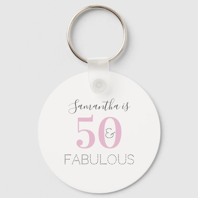 50th Birthday Pink 50 and Fabulous Party Favours Keychain (Front)
