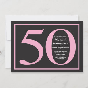 50th Birthday Pink and Black Chalkboard Invitation