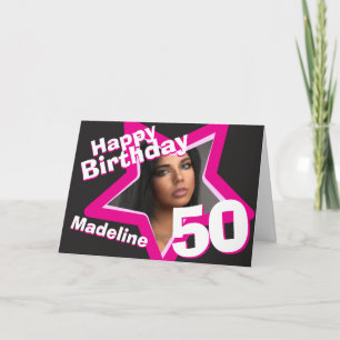 50th birthday pink custom photo card
