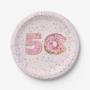 50th Birthday Pink Doughnut Paper Plate