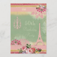 50th Birthday Pink Eiffel Tower and Chandelier