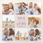 50th birthday pink girly glitter photo collage glass coaster<br><div class="desc">50th birthday modern pink girly glitter photo collage invitation. Modern script text design. Part of a collection.</div>