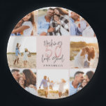 50th birthday pink girly glitter photo collage paper plate<br><div class="desc">50th birthday modern pink girly glitter photo collage. Modern script text design. Part of a collection.</div>