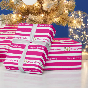 50th birthday pink gold women wrapping paper