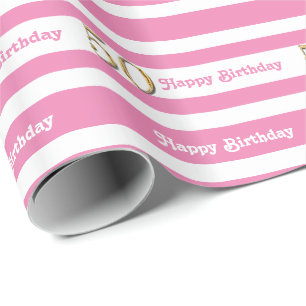 50th birthday pink gold women wrapping paper