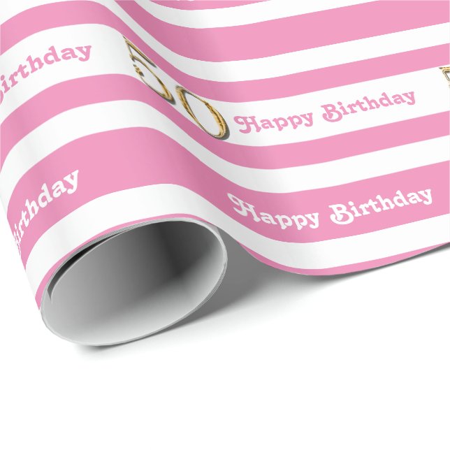 50th birthday pink gold women wrapping paper (Roll Corner)