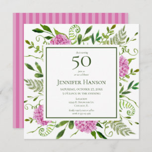 50th Birthday Pink Hydrangeas Invitation