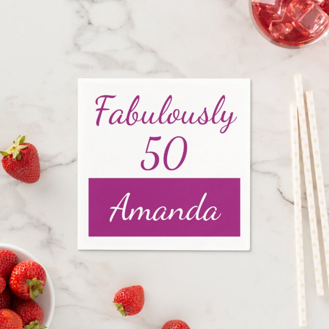 50th birthday Pink Personalize fabulously 50 Napkin (Insitu)