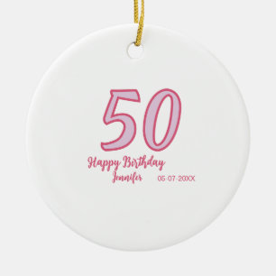 50th birthday pink purple bold name simple minimal ceramic ornament