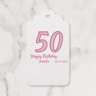 50th birthday pink purple bold name simple minimal gift tags