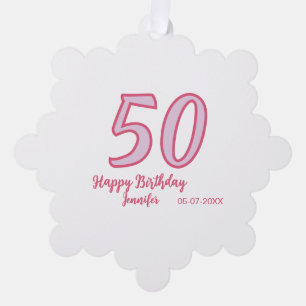 50th birthday pink purple bold name simple minimal ornament card